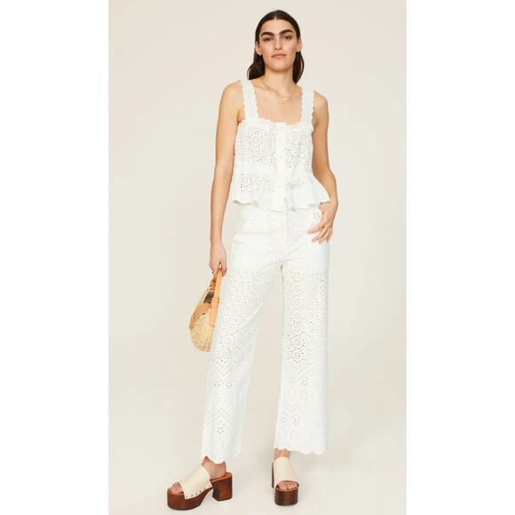 Veronica Beard White Floral Eyelet Riggs Pants New 6